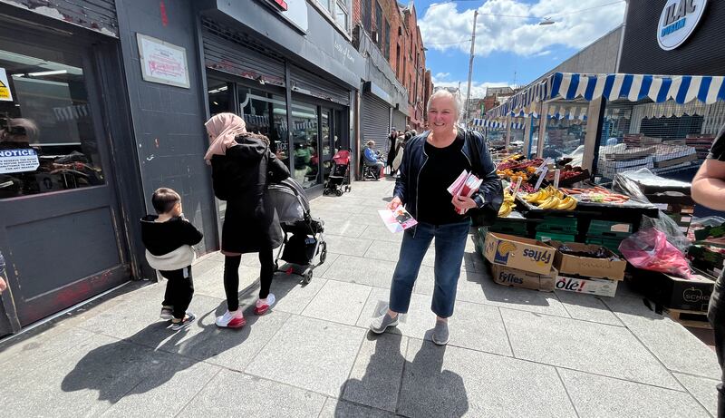 BrÍd Smith TD of People Before Profit on the campaign trail in Moore Street Dublin ahead of the European Elections . Photo: Bryan O’Brien / The Irish Times

