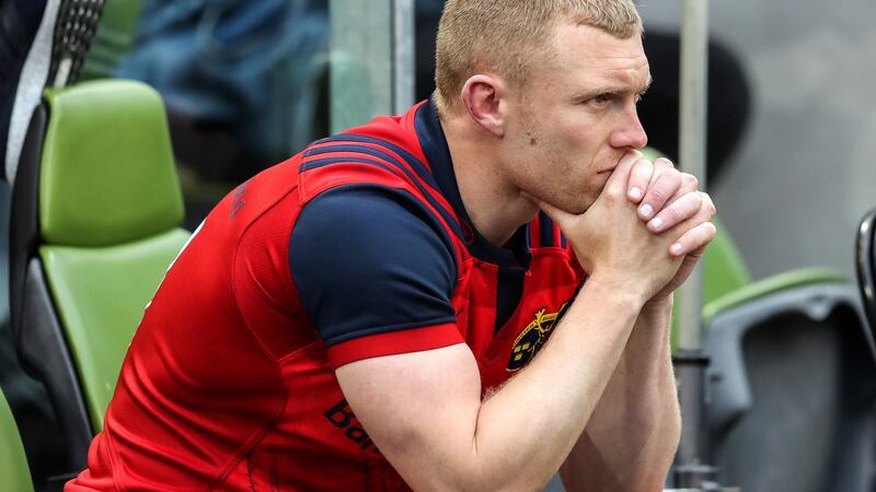 Munster’s Keith Earls dejected in the closing stages of the Champions Cup semi-final against Saracens at the Aviva Stadium in April 2017. Photograph: Billy Stickland/Inpho