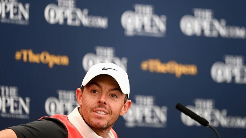 Rory McIlroy during his press conference at Royal St George’s ahead of the British Open. Photograph: R&A/PA Wire