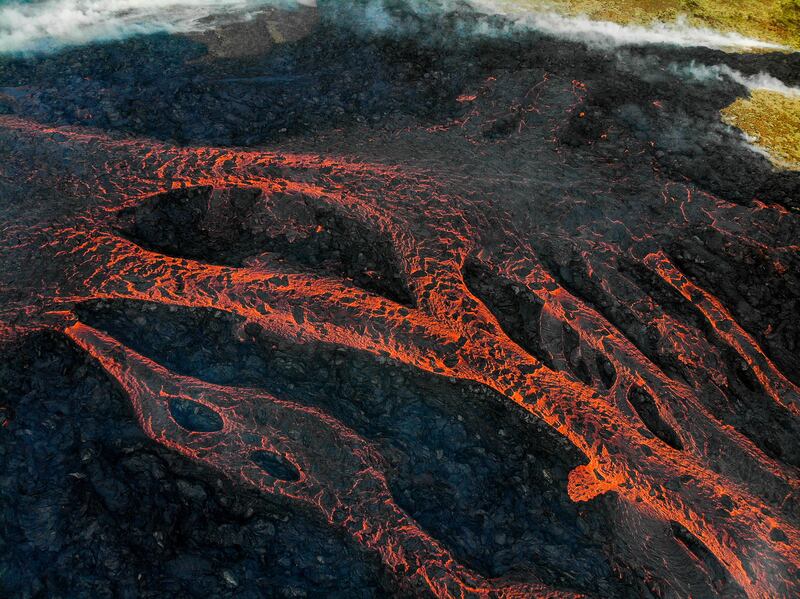 An aerial photograph shows flowing lava during an volcanic eruption southwest of Reykjavik in Iceland. Photograph: KRISTINN MAGNUSSON/AFP via Getty Images