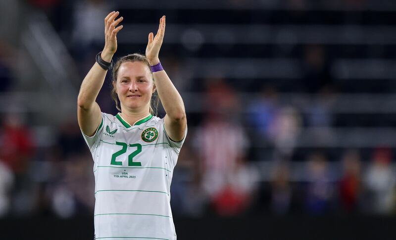 Kyra Carusa looks certain to go to the World Cup thanks to her ability to hold up the ball. Photograph: Ryan Byrne/Inpho