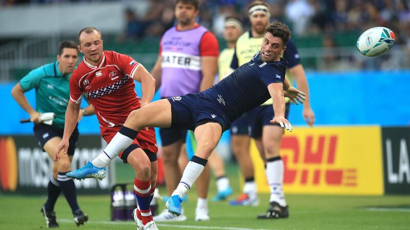 Russia’s Ramil Gaisin tackles Adam Hastings . Photo: Adam Davy/PA Wire