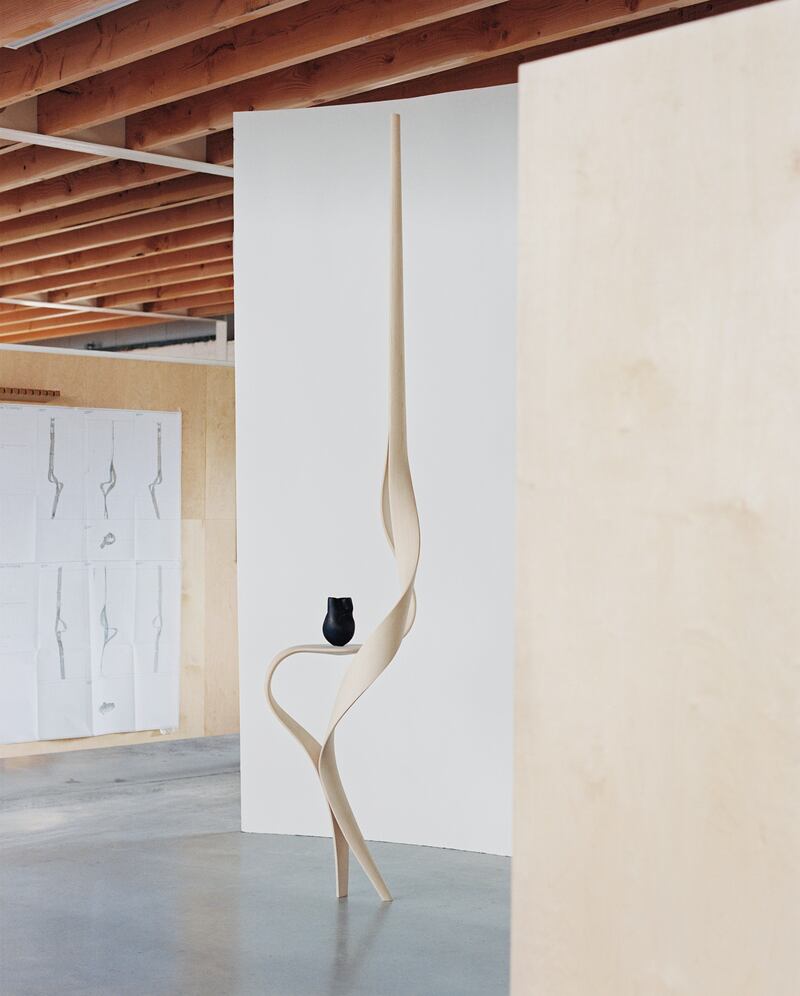 Joseph Walsh, Enignum Wall Bracket, and Sara Flynn, Vessel. Photograph: Norman Wilcox Geissen