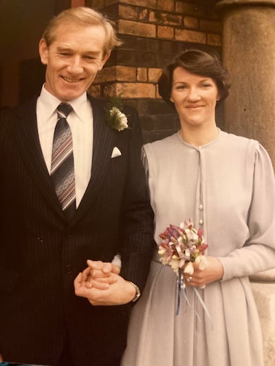Cyril and Felicity O'Halloran on their wedding day at Newman University Church in St Stephen's Green