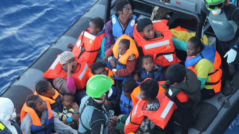 Two rubber boats were discovered north-west of Tripoli. Photograph: Irish Naval Service