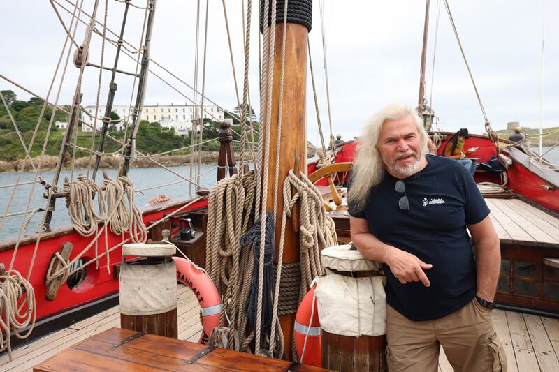 Captain Vladimir Martus, on the deck of the Shtandart on Tuesday. Photograph: Dara Mac Dónaill










