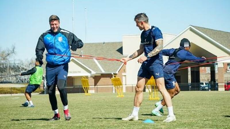 Shane McFaul and Rob Cornwall during a training session.  Photograph: Northern Colorado Hailstorm