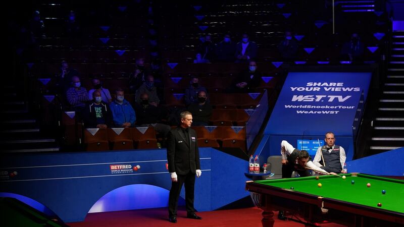 Mark Selby plays a shot during his match against Mark Williams at the World Snooker Championship. Photo: Zac Goodwin/PA Wire