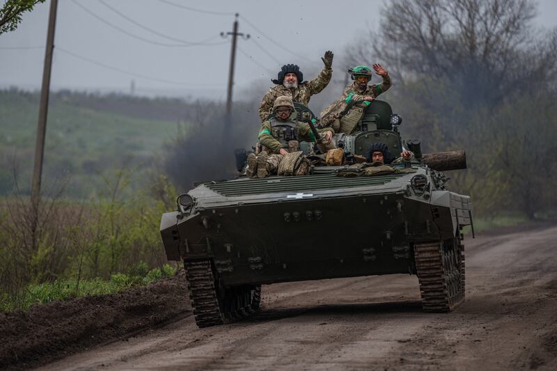 Ukrainian servicemen pictured near the besieged city of Bakhmut, in the Donetsk region. Photograph:  Dimitar Dilkoff/AFP