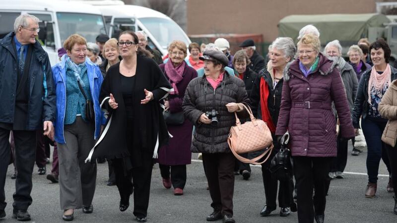 Marie-Louise O’Donnell welcomes Active Retirement members to the launch of The Elders of Ireland Chorus. Photograph: Dara Mac Dónaill