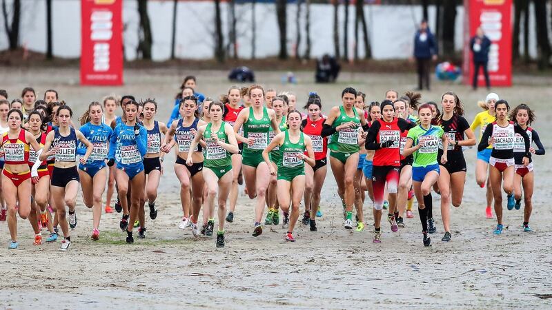 The field during the Women’s Under-20 race at the European Cross Country Championships. Photograph: Bryan Keane/Inpho