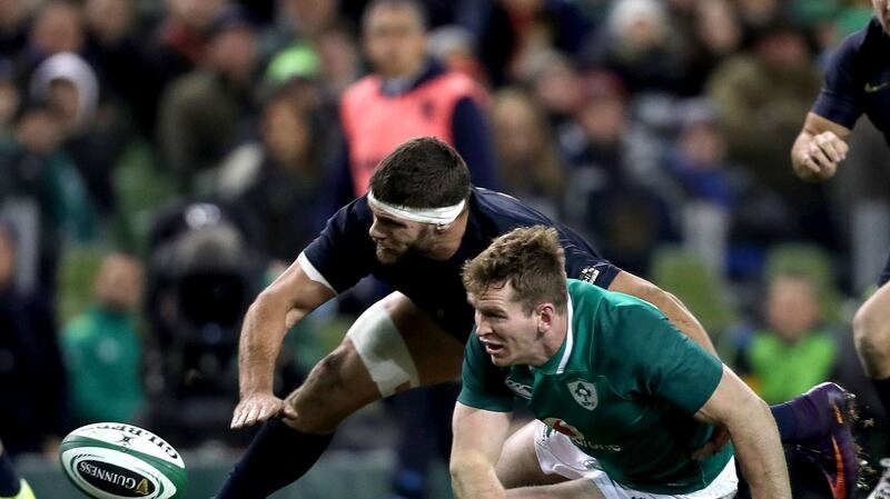Chris Farrell in action against Argentina. His distribution also makes him a major new asset. It also makes him a contender for the Six Nations. Photograph: Bryan Keane/Inpho