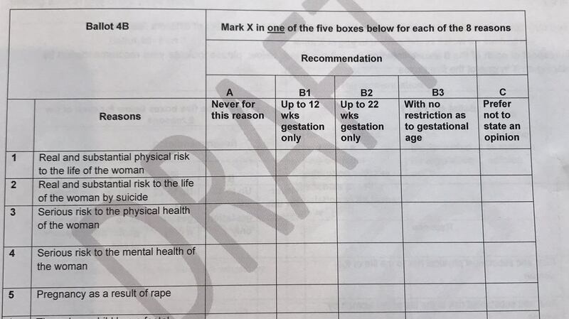 On Sunday’s agenda: Ballot paper 4B. Photograph: Citizens’ Assembly/Twitter