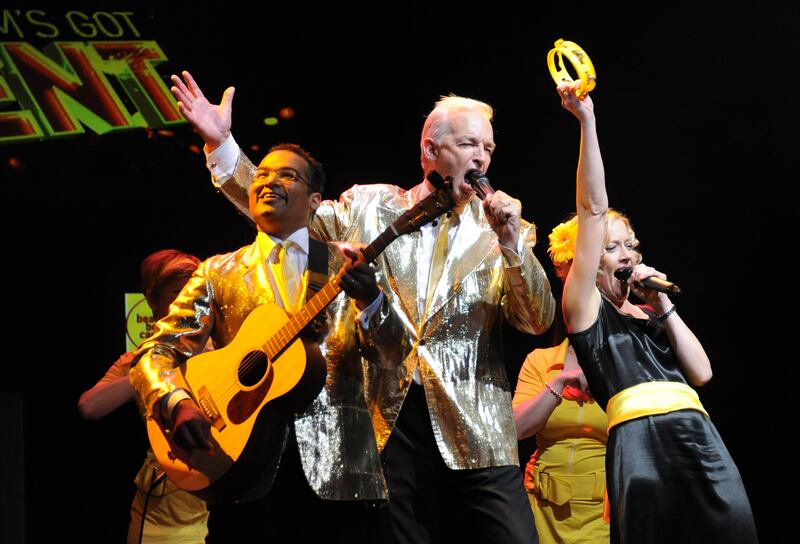 Jon Snow demonstrates his vocal skills during a charity performance in 2011 with his then fellow Channel 4 broadcasters Krishnan Guru-Murthy and Cathy Newman. Photograph: Stuart Wilson/ITN 2011/WireImage