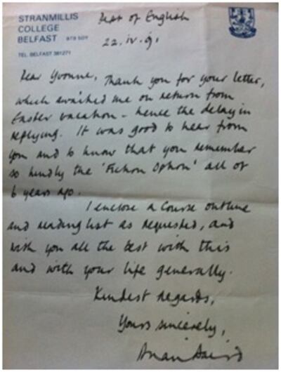 Brian Baird’s letter to Yvonne Watterson