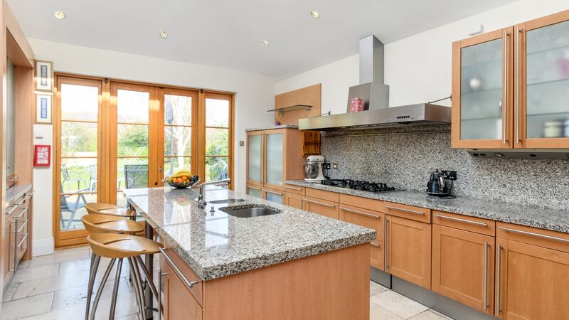 Stone topped island in the kitchen
