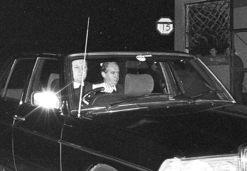 The then attorney general, Patrick Connolly, being driven to meet then taoiseach Charles Haughey in August 1982 regarding the scandal. Connolly resigned afterwards. Photograph: Jack McManus