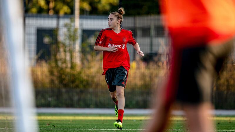 Olivia Moultrie during a training session with Bayern Munich in 2018. Photograph: Daniel Etter/The New York Times