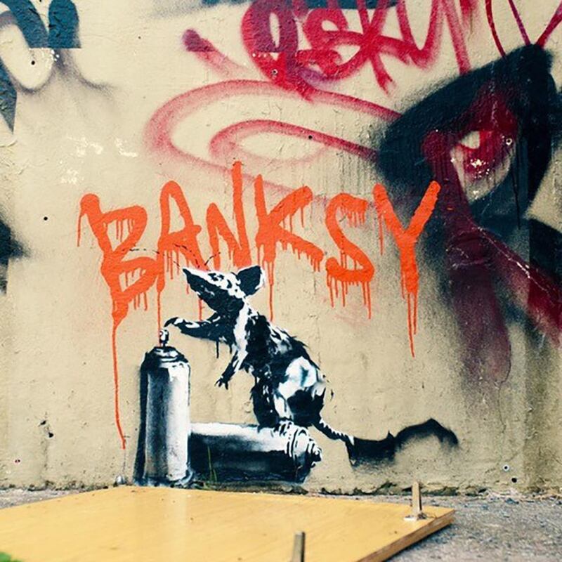 Banksy: the artwork before Christopher Walken painted over it in The Outlaws. Photograph: Big Talk/Four Eyes/PA Wire