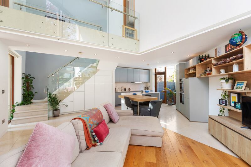 Living area with glass balcony