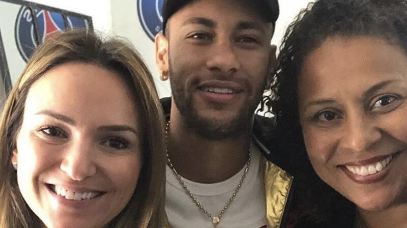 Kely Nascimento-DeLuca (right) with Neymar and Neymar’s agent Gabi. Photograph: Courtesy of Kely Nascimento-DeLuca
