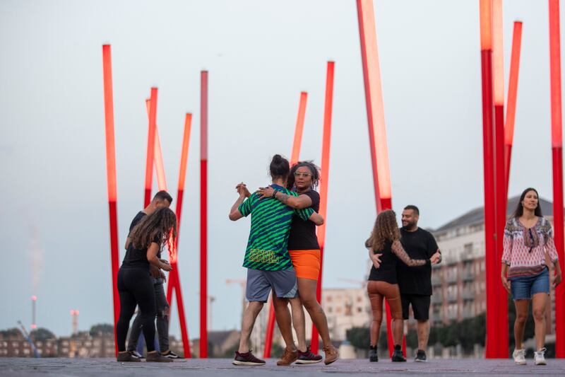 People dance the Brazilian forró at Grand Canal Square in Dublin. Photograph: Tom Honan