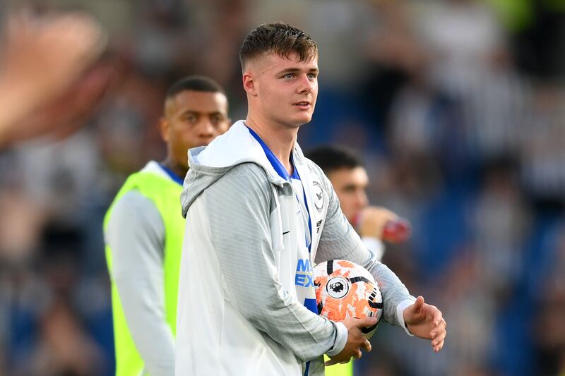 Evan Ferguson claims the match ball after his hat-trick for Brighton against Newcastle United. Photograph: Alex Broadway/Getty Images