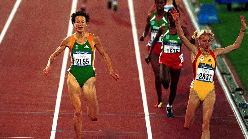 Sonia O’Sullivan wins silver at the Olympic games in Sydney. Photograph: Patrick Bolger/Inpho