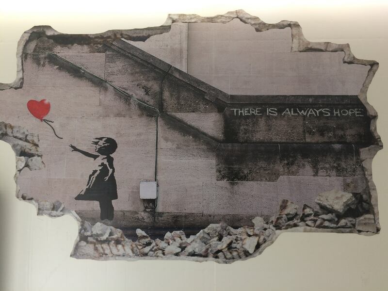 Electric Picnic 2018: A Banksy print in a gents’ loo. A wee bit philosophical. Photograph: Tony Clayton-Lea