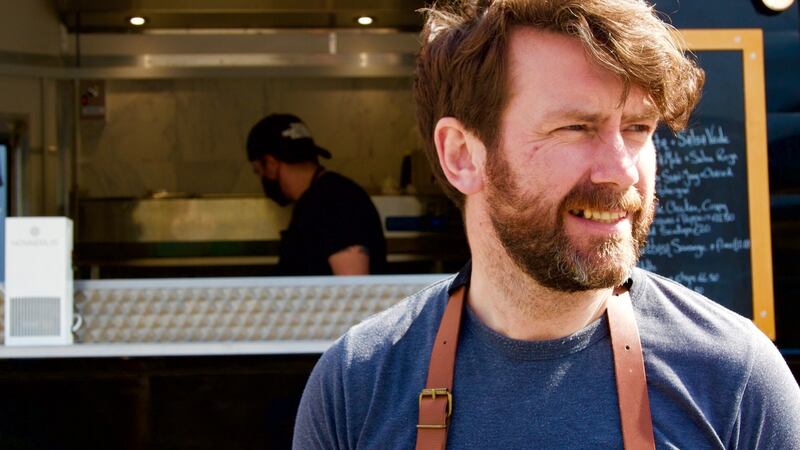 Chad Byrne at his food trailer, The Hungry Donkey