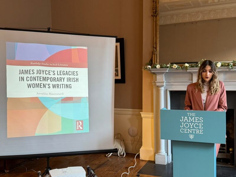 Annalisa Mastronardi, the author of James Joyce’s Legacies in Contemporary Irish Women Writers, speaks at its launch at the James Joyce Centre in Dublin