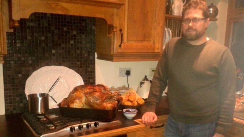 Stephen Lucek, from Boston, with his Thanksgiving turkey in Dublin this week