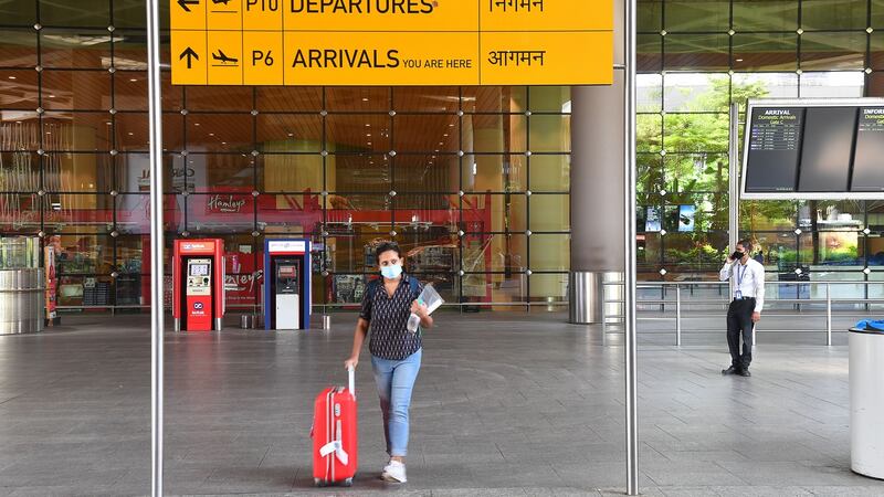 Chhatrapati Shivaji Maharaj International Airport in Mumbai: ‘the airport was almost dark and brooding.’ Photograph: Indranil Mukherjee/AFP
