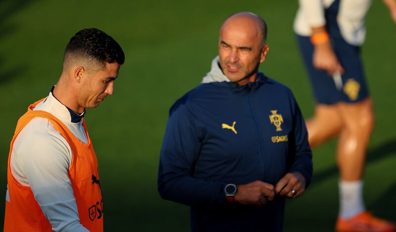 Portugal's Cristiano Ronaldo training ahead of the Ireland game. Photograph: Ryan Byrne/Inpho