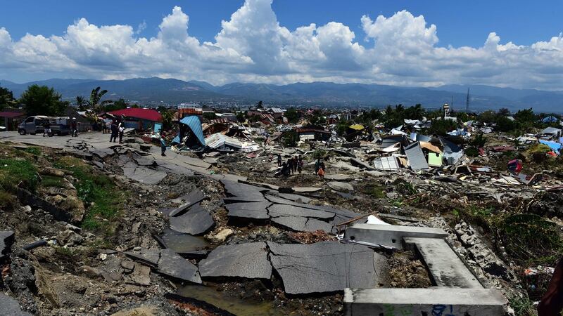 An earthquake-devastated residential area in Palu. Photograph: EPA/Arimacs Wilander