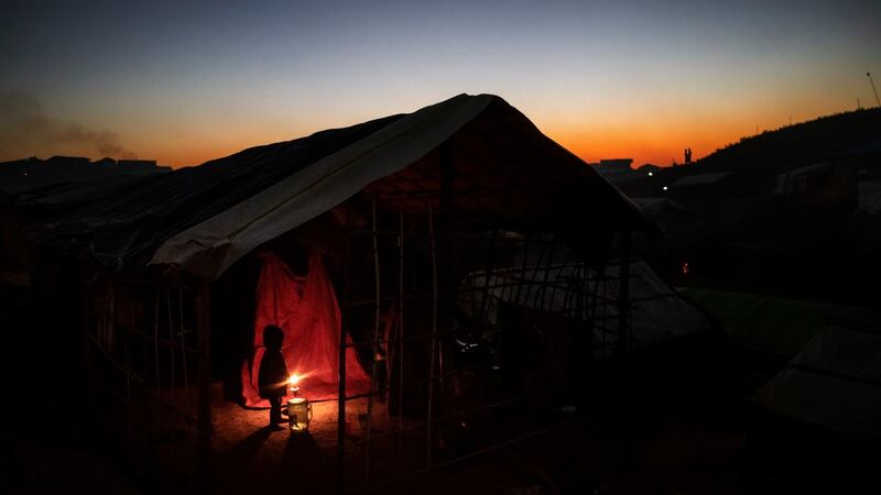 A Rohingya refugee child in her family’s tent in the Kutupalong refugee camp in Cox’s Bazar, Bangladesh, in November 2017. Photograph: Adam Dean/New York Times