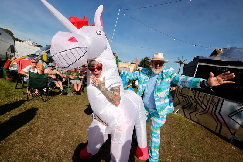 Jenny O’Mahony, aka Pink Lady, from Leap, Co Cork, with John Dooley from Portlaoise, Co Laois.  Photograph: Alan Betson/The Irish Times

