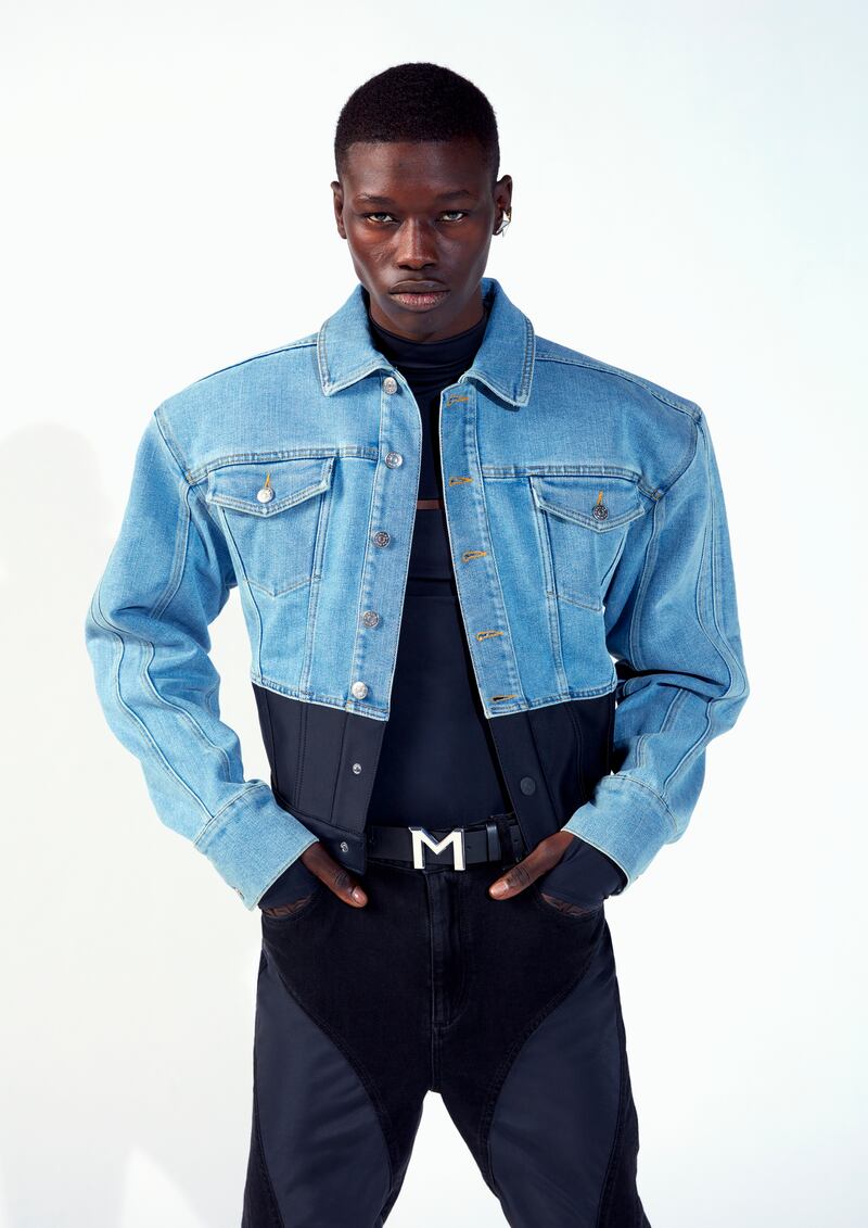 Denim jacket €199, trousers €149, belt €79.99