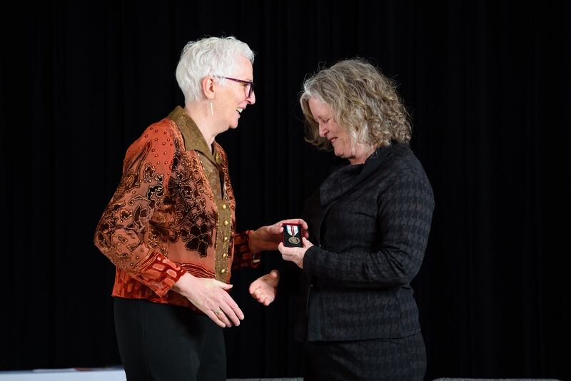 Dr Eilish Cleary receiving an award from Lieutenant Governor of New Brunswick, Brenda Murphy. Photograph: Trevor Morris