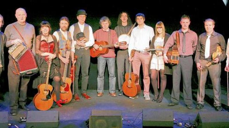 At the Irish Arts Centre traditional musicians including singer Iarla Ó Lionáird (far left). Photographs: Bryan Smith, Erin Baiano