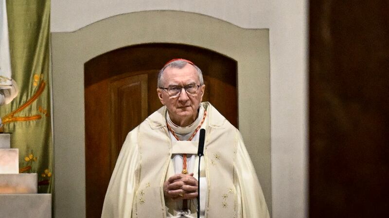Cardinal Secretary of State of Vatican City Pietro Parolin celebrates the mass next to the statue of Our Lady of Fatima ahead of the candlelight procession at the Shrine of Fatima, central Portugal, in 2023. Photograph: Patricia De Melo Moreira/AFP/Getty. 