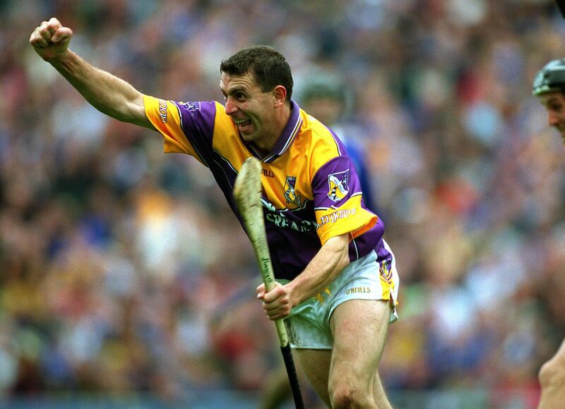Larry O'Gorman of Wexford celebrates his second and Wexford's third goal during the All-Ireland SHC semi-final against Tipperary in 2001. Photograph: Patrick Bolger/Inpho