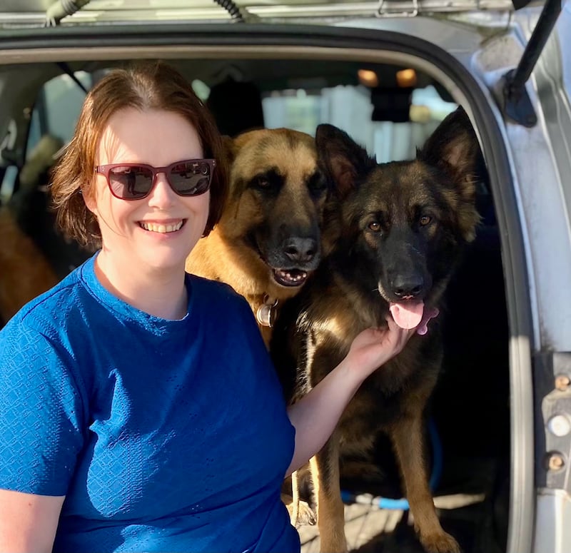 Edel Galvin with her two German Shepherds Brian and Millie