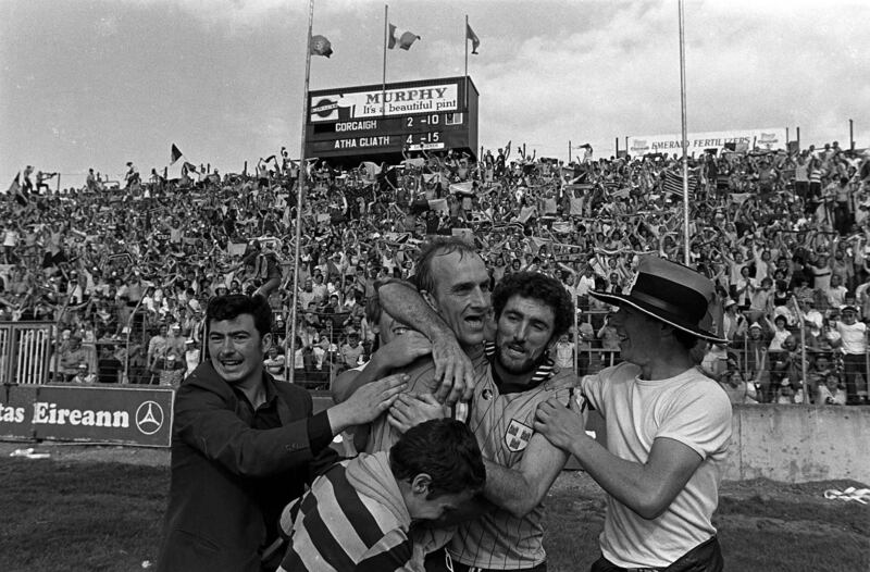 Dublin's Brian Mullins and Ciaran Duff celebrate the memorable 1983 All-Ireland semi-final win over Cork in Cork. Mullins had recovered from a serious car crash help to lead Dublin to All-Ireland glory. Photograph: Ray McManus/Sportsfile 