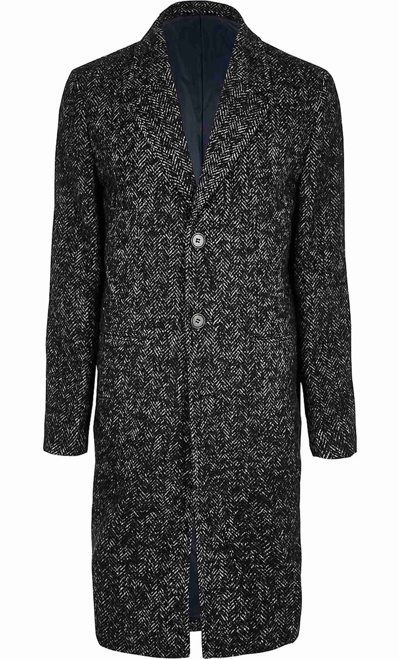 River Island Grey grey herringbone single breasted overcoat, €120