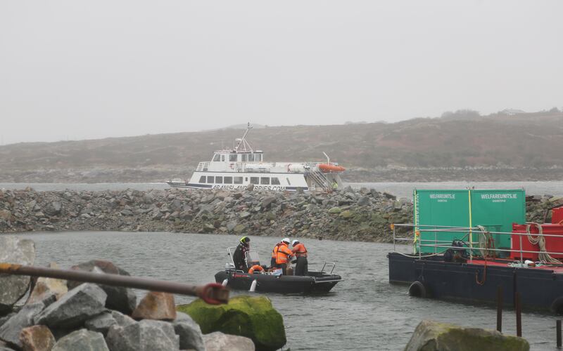 Work in progress on the new deep water quay as part of the expansion of Rossaveal harbour in Connemara, Co. Galway.
Photo: Bryan O’Brien / The Irish Times

