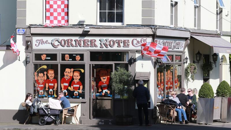 The  Corner Note Cafe in Dalkey  with its Cuala player murals. Photograph Nick Bradshaw