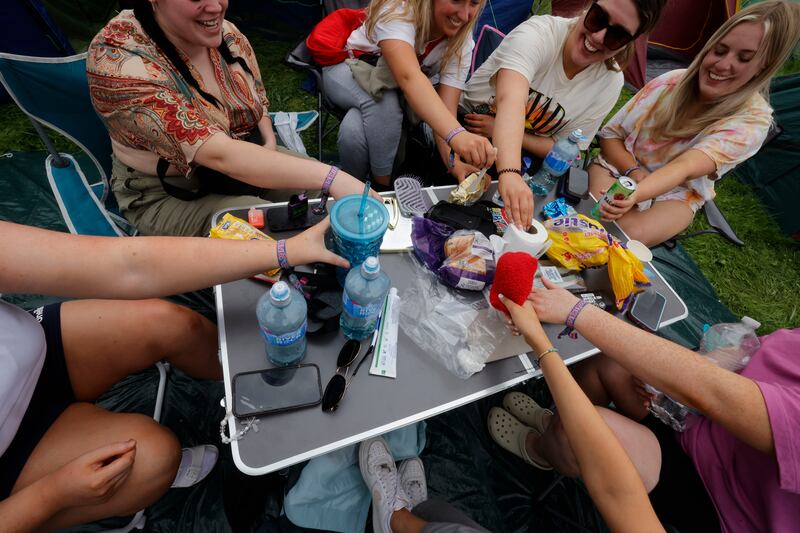 Electric Picnic 2024: friends from Louth, Wexford and Wicklow display the essential festival survival items. Photograph: Alan Betson
