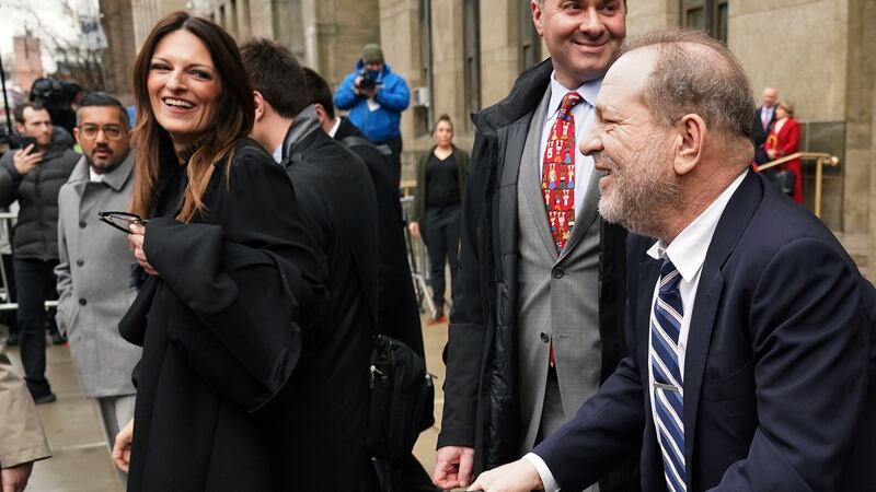 Harvey Weinstein jokes with hislawyerDonna Rotunno outside the court in New York on Thursday. Photograph: Carlo Allegri/Reuters