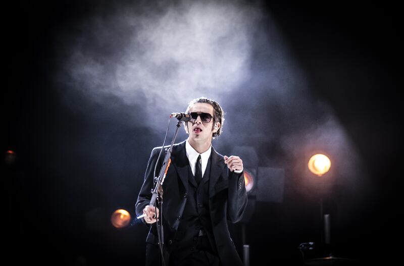 Matthew Healy performs with his band The 1975 play Dublin and Belfast. Photograph: Danny Lawson/PA
